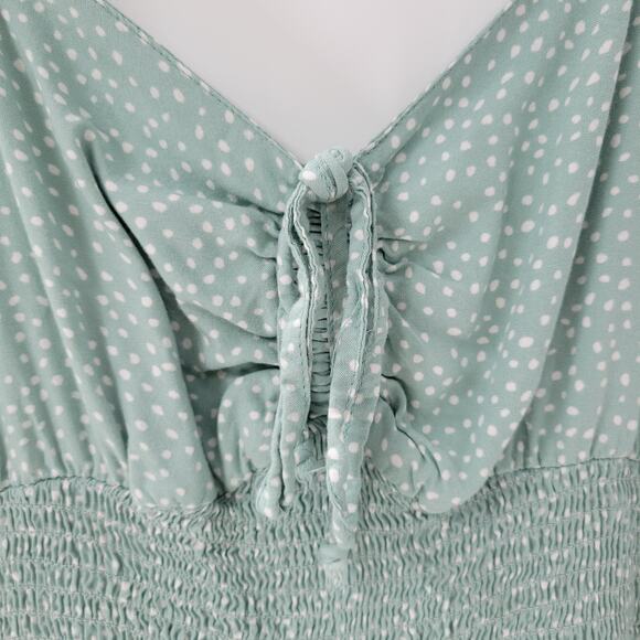Jessica Simpson Jumpsuit Womens M Green White Polka Dot Wide Leg Smocked Straps - Picture 5 of 14